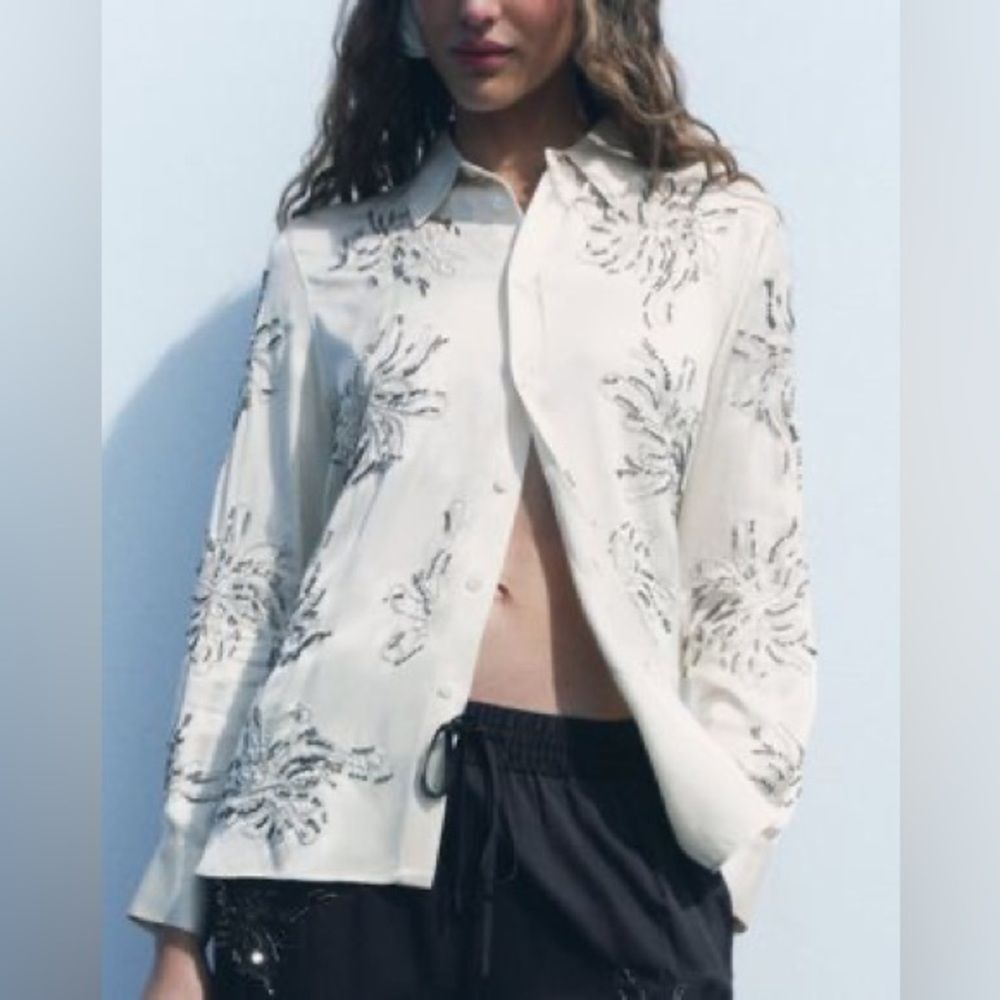 NEW ZARA EMBROIDERED BEADED SHIRT ZW COLLECTION Size M